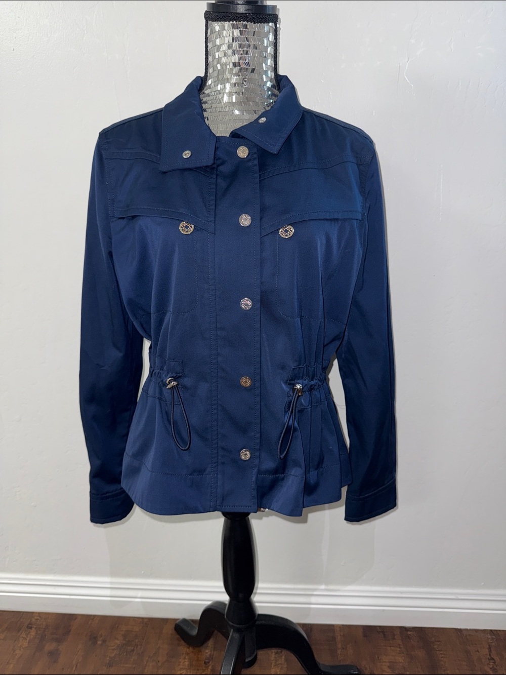 White House Black Market Navy Drawstring Utility Jacket